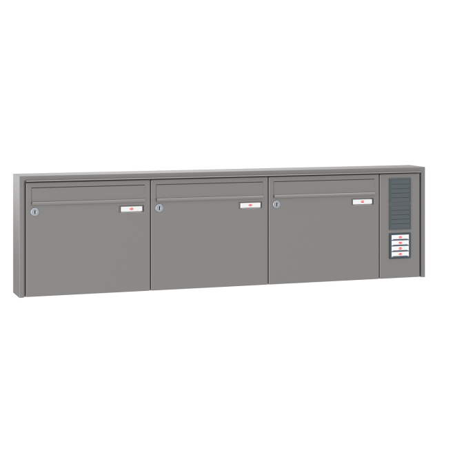 Briefkastenanlage Aufputz Renz Quadra 1-6 fach, Sprech - Klingel: mit Sprech Klingel, Kastengröße: 370 x 330 x 100mm ( 12 Liter ), Teilnehmer: 3 Teilnehmer, Anlagenfarbe: Standard Farben