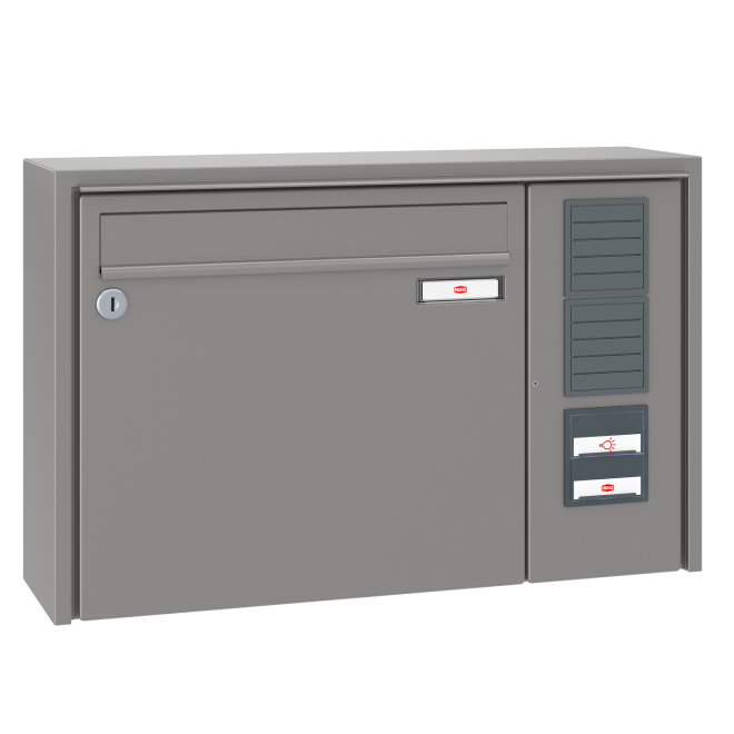 Briefkastenanlage Aufputz Renz Quadra 1-6 fach, Sprech - Klingel: mit Sprech Klingel, Kastengröße: 370 x 330 x 145mm ( 17 Liter ), Teilnehmer: 1 Teilnehmer, Anlagenfarbe: Standard Farben