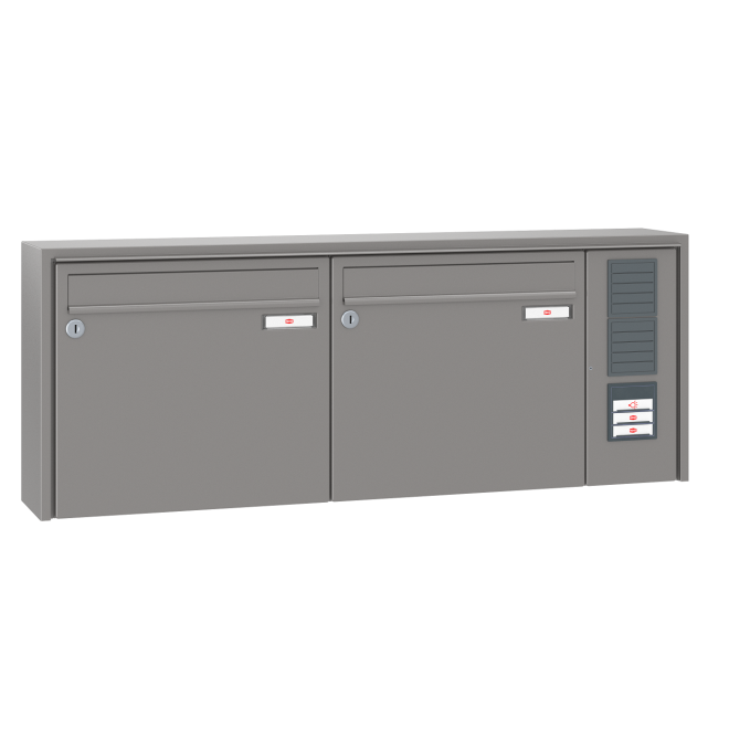 Briefkastenanlage Aufputz Renz Quadra 1-6 fach, Sprech - Klingel: mit Sprech Klingel, Kastengröße: 370 x 330 x 145mm ( 17 Liter ), Teilnehmer: 2 Teilnehmer, Anlagenfarbe: Standard Farben