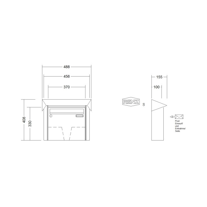 Briefkastenanlage Aufputz Renz Prisma 1-6 fach, Sprech - Klingel: ohne Sprech - Klingel, Kastengröße: 370 x 330 x 100mm ( 12 Liter ), Teilnehmer: 1 Teilnehmer, Anlagenfarbe: Standard Farben