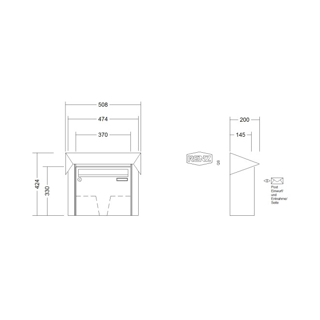 Briefkastenanlage Aufputz Renz Prisma 1-6 fach, Sprech - Klingel: ohne Sprech - Klingel, Kastengröße: 370 x 330 x 145mm ( 17 Liter ), Teilnehmer: 1 Teilnehmer, Anlagenfarbe: Standard Farben