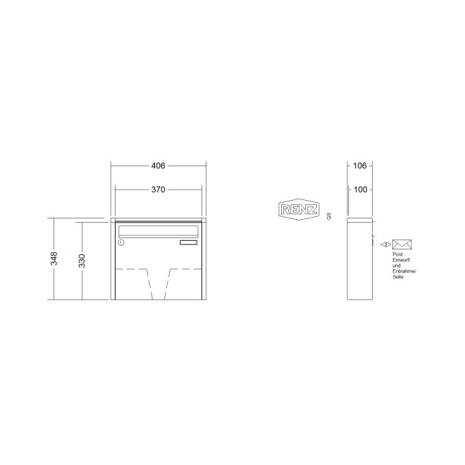 Briefkastenanlage Aufputz Renz Quadra 1-6 fach, Sprech - Klingel: ohne Sprech - Klingel, Kastengröße: 370 x 330 x 100mm ( 12 Liter ), Teilnehmer: 1 Teilnehmer, Anlagenfarbe: Standard Farben