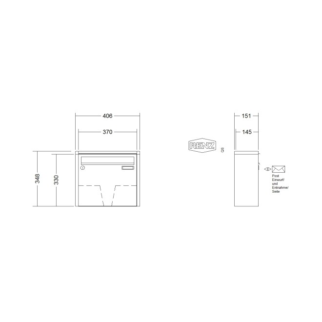 Briefkastenanlage Aufputz Renz Quadra 1-6 fach, Sprech - Klingel: ohne Sprech - Klingel, Kastengröße: 370 x 330 x 145mm ( 17 Liter ), Teilnehmer: 1 Teilnehmer, Anlagenfarbe: Standard Farben