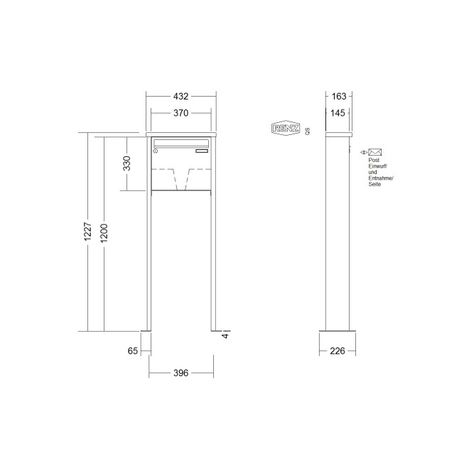 Briefkastenanlage freistehend Renz Tetro 1-6 fach, Sprech - Klingel: ohne Sprech - Klingel, Montageart: zum Aufschrauben, Kastengröße: 370 x 330 x 145mm ( 17 Liter ), Teilnehmer: 1 Teilnehmer, Anlagenfarbe: Standard Farben