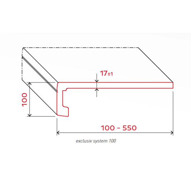 Werzalit Fensterbank, Ausführung: Exclusiv-Blende 100mm