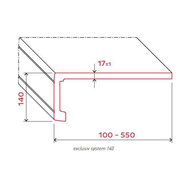 Werzalit Fensterbank, Ausführung: Exclusiv-Blende 140mm