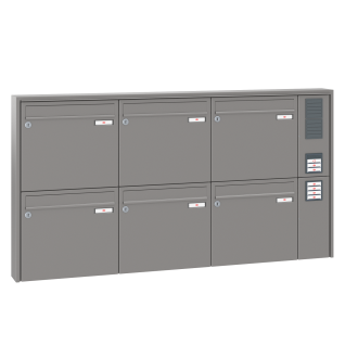 Briefkastenanlage Aufputz Renz Quadra 1-6 fach, Sprech - Klingel: mit Sprech Klingel, Kastengröße: 370 x 330 x 100mm ( 12 Liter ), Teilnehmer: 6 Teilnehmer, Anlagenfarbe: Standard Farben