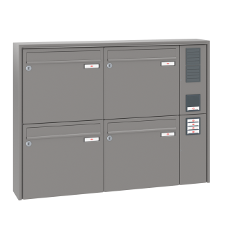 Briefkastenanlage Aufputz Renz Quadra 1-6 fach, Sprech - Klingel: mit Sprech Klingel, Kastengröße: 370 x 330 x 145mm ( 17 Liter ), Teilnehmer: 4 Teilnehmer, Anlagenfarbe: Standard Farben