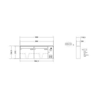 Briefkastenanlage Aufputz Renz Basic 1-6 fach, Sprech - Klingel: mit Sprech Klingel, Kastengröße: 370 x 330 x 100mm ( 12 Liter ), Teilnehmer: 2 Teilnehmer, Anlagenfarbe: Standard Farben
