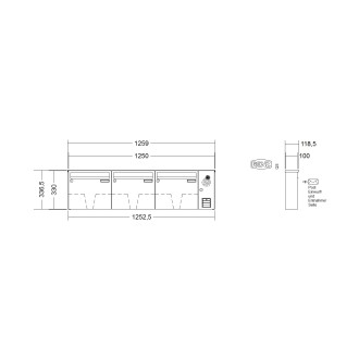 Briefkastenanlage Aufputz Renz Basic 1-6 fach, Sprech - Klingel: mit Sprech Klingel, Kastengröße: 370 x 330 x 100mm ( 12 Liter ), Teilnehmer: 3 Teilnehmer, Anlagenfarbe: Standard Farben