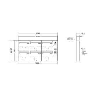 Briefkastenanlage Aufputz Renz Basic 1-6 fach, Sprech - Klingel: mit Sprech Klingel, Kastengröße: 370 x 330 x 100mm ( 12 Liter ), Teilnehmer: 6 Teilnehmer, Anlagenfarbe: Edelstahl V4A