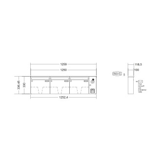 Briefkastenanlage Aufputz Renz Basic 1-6 fach, Sprech - Klingel: mit Sprech Klingel, Kastengröße: 370 x 330 x 100mm ( 12 Liter ), Teilnehmer: 3 Teilnehmer, Anlagenfarbe: Edelstahl V4A