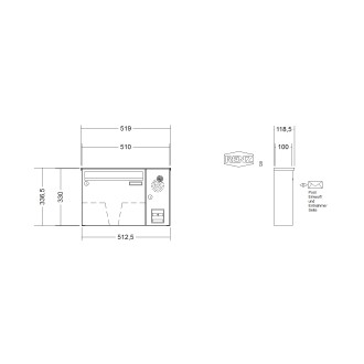 Briefkastenanlage Aufputz Renz Basic 1-6 fach, Sprech - Klingel: mit Sprech Klingel, Kastengröße: 370 x 330 x 100mm ( 12 Liter ), Teilnehmer: 1 Teilnehmer, Anlagenfarbe: Standard Farben