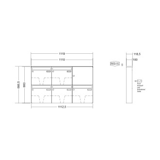 Briefkastenanlage Aufputz Renz Basic 1-6 fach, Sprech - Klingel: ohne Sprech - Klingel, Kastengröße: 370 x 330 x 100mm ( 12 Liter ), Teilnehmer: 5 Teilnehmer, Anlagenfarbe: Standard Farben