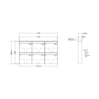 Briefkastenanlage Aufputz Renz Basic 1-6 fach, Sprech - Klingel: ohne Sprech - Klingel, Kastengröße: 370 x 330 x 100mm ( 12 Liter ), Teilnehmer: 6 Teilnehmer, Anlagenfarbe: Standard Farben