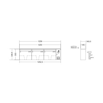 Briefkastenanlage Aufputz Renz Basic 1-6 fach, Sprech - Klingel: mit Sprech Klingel, Kastengröße: 370 x 330 x 145mm ( 17 Liter ), Teilnehmer: 3 Teilnehmer, Anlagenfarbe: Standard Farben
