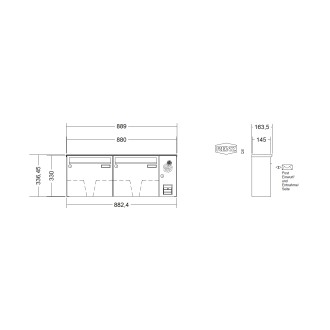 Briefkastenanlage Aufputz Renz Basic 1-6 fach, Sprech - Klingel: mit Sprech Klingel, Kastengröße: 370 x 330 x 145mm ( 17 Liter ), Teilnehmer: 2 Teilnehmer, Anlagenfarbe: Edelstahl V4A