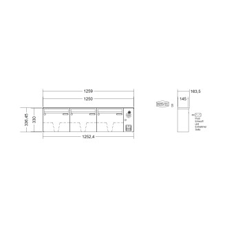 Briefkastenanlage Aufputz Renz Basic 1-6 fach, Sprech - Klingel: mit Sprech Klingel, Kastengröße: 370 x 330 x 145mm ( 17 Liter ), Teilnehmer: 3 Teilnehmer, Anlagenfarbe: Edelstahl V4A