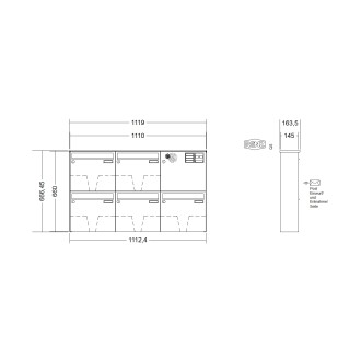 Briefkastenanlage Aufputz Renz Basic 1-6 fach, Sprech - Klingel: mit Sprech Klingel, Kastengröße: 370 x 330 x 145mm ( 17 Liter ), Teilnehmer: 5 Teilnehmer, Anlagenfarbe: Edelstahl V4A