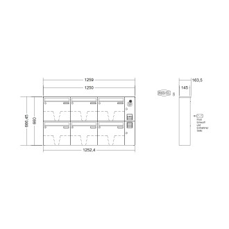 Briefkastenanlage Aufputz Renz Basic 1-6 fach, Sprech - Klingel: mit Sprech Klingel, Kastengröße: 370 x 330 x 145mm ( 17 Liter ), Teilnehmer: 6 Teilnehmer, Anlagenfarbe: Edelstahl V4A