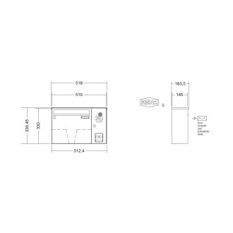 Briefkastenanlage Aufputz Renz Basic 1-6 fach, Sprech - Klingel: mit Sprech Klingel, Kastengröße: 370 x 330 x 145mm ( 17 Liter ), Teilnehmer: 1 Teilnehmer, Anlagenfarbe: Edelstahl V4A