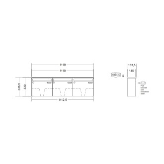 Briefkastenanlage Aufputz Renz Basic 1-6 fach, Sprech - Klingel: ohne Sprech - Klingel, Kastengröße: 370 x 330 x 145mm ( 17 Liter ), Teilnehmer: 3 Teilnehmer, Anlagenfarbe: Standard Farben