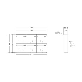 Briefkastenanlage Aufputz Renz Basic 1-6 fach, Sprech - Klingel: ohne Sprech - Klingel, Kastengröße: 370 x 330 x 145mm ( 17 Liter ), Teilnehmer: 6 Teilnehmer, Anlagenfarbe: Standard Farben