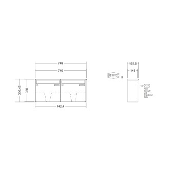 Briefkastenanlage Aufputz Renz Basic 1-6 fach, Sprech - Klingel: ohne Sprech - Klingel, Kastengröße: 370 x 330 x 145mm ( 17 Liter ), Teilnehmer: 2 Teilnehmer, Anlagenfarbe: Edelstahl V4A