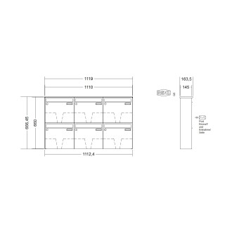 Briefkastenanlage Aufputz Renz Basic 1-6 fach, Sprech - Klingel: ohne Sprech - Klingel, Kastengröße: 370 x 330 x 145mm ( 17 Liter ), Teilnehmer: 6 Teilnehmer, Anlagenfarbe: Edelstahl V4A