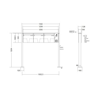 Briefkastenanlage freistehend Renz Basic 1-6 fach, Sprech - Klingel: mit Sprech Klingel, Montageart: zum Aufschrauben, Kastengröße: 370 x 330 x 100mm ( 12 Liter ), Teilnehmer: 3 Teilnehmer, Anlagenfarbe: Standard Farben
