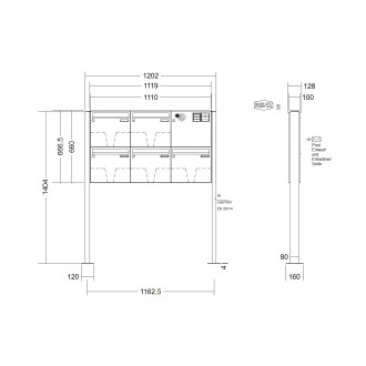 Briefkastenanlage freistehend Renz Basic 1-6 fach, Sprech - Klingel: mit Sprech Klingel, Montageart: zum Aufschrauben, Kastengröße: 370 x 330 x 100mm ( 12 Liter ), Teilnehmer: 5 Teilnehmer, Anlagenfarbe: Standard Farben