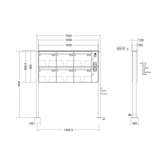 Briefkastenanlage freistehend Renz Basic 1-6 fach, Sprech - Klingel: mit Sprech Klingel, Montageart: zum Aufschrauben, Kastengröße: 370 x 330 x 100mm ( 12 Liter ), Teilnehmer: 6 Teilnehmer, Anlagenfarbe: Standard Farben