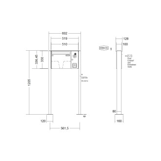 Briefkastenanlage freistehend Renz Basic 1-6 fach, Sprech - Klingel: mit Sprech Klingel, Montageart: zum Aufschrauben, Kastengröße: 370 x 330 x 100mm ( 12 Liter ), Teilnehmer: 1 Teilnehmer, Anlagenfarbe: Edelstahl V4A