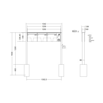 Briefkastenanlage freistehend Renz Basic 1-6 fach, Sprech - Klingel: mit Sprech Klingel, Montageart: zum Einbetonieren, Kastengröße: 370 x 330 x 100mm ( 12 Liter ), Teilnehmer: 3 Teilnehmer, Anlagenfarbe: Edelstahl V4A