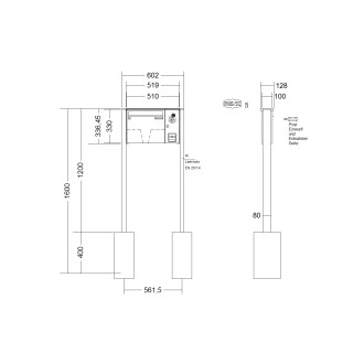 Briefkastenanlage freistehend Renz Basic 1-6 fach, Sprech - Klingel: mit Sprech Klingel, Montageart: zum Einbetonieren, Kastengröße: 370 x 330 x 100mm ( 12 Liter ), Teilnehmer: 1 Teilnehmer, Anlagenfarbe: Edelstahl V4A