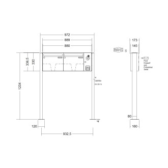 Briefkastenanlage freistehend Renz Basic 1-6 fach, Sprech - Klingel: mit Sprech Klingel, Montageart: zum Aufschrauben, Kastengröße: 370 x 330 x 145mm ( 17 Liter ), Teilnehmer: 2 Teilnehmer, Anlagenfarbe: Standard Farben