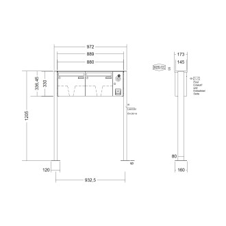 Briefkastenanlage freistehend Renz Basic 1-6 fach, Sprech - Klingel: mit Sprech Klingel, Montageart: zum Aufschrauben, Kastengröße: 370 x 330 x 145mm ( 17 Liter ), Teilnehmer: 2 Teilnehmer, Anlagenfarbe: Edelstahl V4A