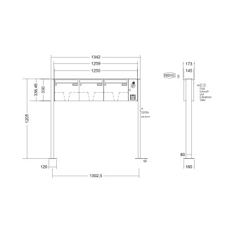 Briefkastenanlage freistehend Renz Basic 1-6 fach, Sprech - Klingel: mit Sprech Klingel, Montageart: zum Aufschrauben, Kastengröße: 370 x 330 x 145mm ( 17 Liter ), Teilnehmer: 3 Teilnehmer, Anlagenfarbe: Edelstahl V4A