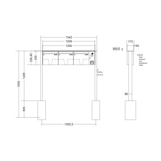 Briefkastenanlage freistehend Renz Basic 1-6 fach, Sprech - Klingel: mit Sprech Klingel, Montageart: zum Einbetonieren, Kastengröße: 370 x 330 x 145mm ( 17 Liter ), Teilnehmer: 3 Teilnehmer, Anlagenfarbe: Edelstahl V4A