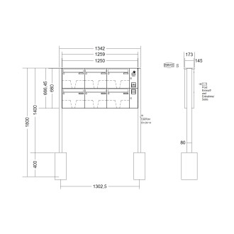 Briefkastenanlage freistehend Renz Basic 1-6 fach, Sprech - Klingel: mit Sprech Klingel, Montageart: zum Einbetonieren, Kastengröße: 370 x 330 x 145mm ( 17 Liter ), Teilnehmer: 6 Teilnehmer, Anlagenfarbe: Edelstahl V4A