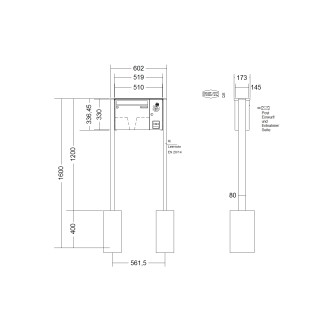 Briefkastenanlage freistehend Renz Basic 1-6 fach, Sprech - Klingel: mit Sprech Klingel, Montageart: zum Einbetonieren, Kastengröße: 370 x 330 x 145mm ( 17 Liter ), Teilnehmer: 1 Teilnehmer, Anlagenfarbe: Edelstahl V4A