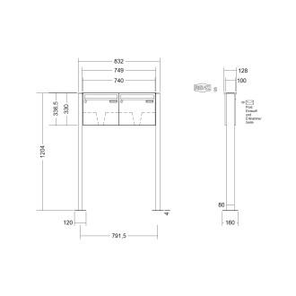 Briefkastenanlage freistehend Renz Basic 1-6 fach, Sprech - Klingel: ohne Sprech - Klingel, Montageart: zum Aufschrauben, Kastengröße: 370 x 330 x 100mm ( 12 Liter ), Teilnehmer: 2 Teilnehmer, Anlagenfarbe: Standard Farben