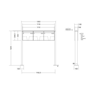Briefkastenanlage freistehend Renz Basic 1-6 fach, Sprech - Klingel: ohne Sprech - Klingel, Montageart: zum Aufschrauben, Kastengröße: 370 x 330 x 100mm ( 12 Liter ), Teilnehmer: 3 Teilnehmer, Anlagenfarbe: Standard Farben