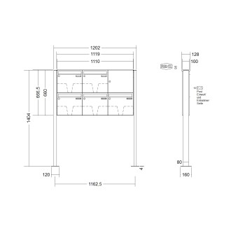 Briefkastenanlage freistehend Renz Basic 1-6 fach, Sprech - Klingel: ohne Sprech - Klingel, Montageart: zum Aufschrauben, Kastengröße: 370 x 330 x 100mm ( 12 Liter ), Teilnehmer: 5 Teilnehmer, Anlagenfarbe: Standard Farben