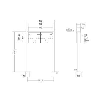 Briefkastenanlage freistehend Renz Basic 1-6 fach, Sprech - Klingel: ohne Sprech - Klingel, Montageart: zum Aufschrauben, Kastengröße: 370 x 330 x 100mm ( 12 Liter ), Teilnehmer: 2 Teilnehmer, Anlagenfarbe: Edelstahl V4A