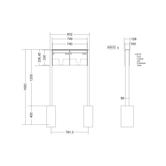 Briefkastenanlage freistehend Renz Basic 1-6 fach, Sprech - Klingel: ohne Sprech - Klingel, Montageart: zum Einbetonieren, Kastengröße: 370 x 330 x 100mm ( 12 Liter ), Teilnehmer: 2 Teilnehmer, Anlagenfarbe: Edelstahl V4A