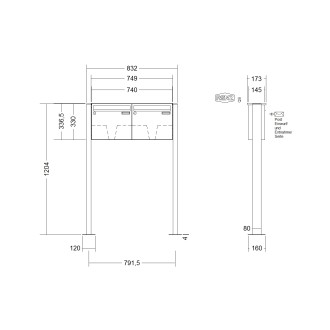 Briefkastenanlage freistehend Renz Basic 1-6 fach, Sprech - Klingel: ohne Sprech - Klingel, Montageart: zum Aufschrauben, Kastengröße: 370 x 330 x 145mm ( 17 Liter ), Teilnehmer: 2 Teilnehmer, Anlagenfarbe: Standard Farben