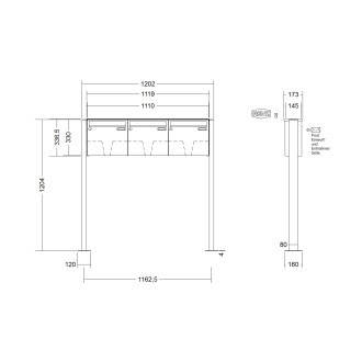 Briefkastenanlage freistehend Renz Basic 1-6 fach, Sprech - Klingel: ohne Sprech - Klingel, Montageart: zum Aufschrauben, Kastengröße: 370 x 330 x 145mm ( 17 Liter ), Teilnehmer: 3 Teilnehmer, Anlagenfarbe: Standard Farben