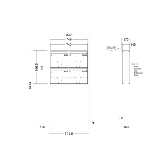 Briefkastenanlage freistehend Renz Basic 1-6 fach, Sprech - Klingel: ohne Sprech - Klingel, Montageart: zum Aufschrauben, Kastengröße: 370 x 330 x 145mm ( 17 Liter ), Teilnehmer: 4 Teilnehmer, Anlagenfarbe: Standard Farben