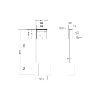Briefkastenanlage freistehend Renz Basic 1-6 fach, Sprech - Klingel: ohne Sprech - Klingel, Montageart: zum Einbetonieren, Kastengröße: 370 x 330 x 145mm ( 17 Liter ), Teilnehmer: 1 Teilnehmer, Anlagenfarbe: Standard Farben